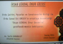 İhsan Gürdal'a onur gecesi yarın akşam