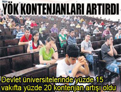 Üniversite kontenjanlarında artış