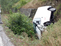Yoldan çıkan kamyon devrildi:1 yaralı