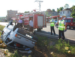 Kavun yüklü kamyon devrildi:2 yaralı