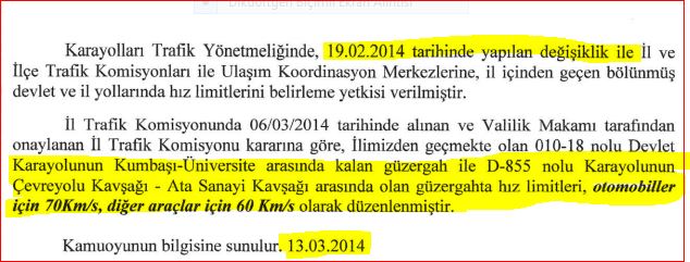 Nihayet Karayolunda Hız 60ve70 Km !