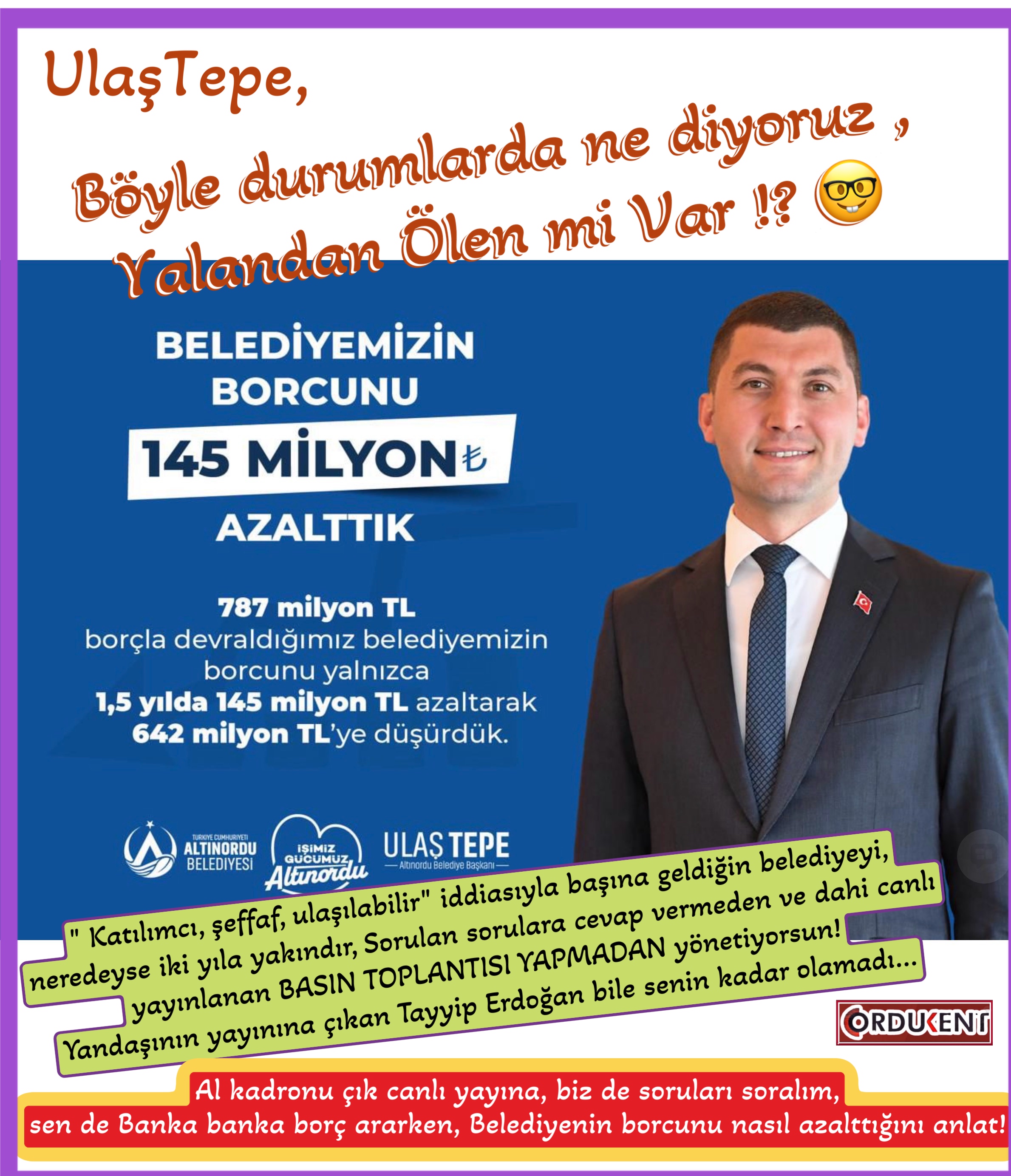 ULAŞ TEPE, MİLLET SAF/SALAK DEĞİL..  HESABINI İYİ YAP. "YE ÇORBANI AT VOLTANI".