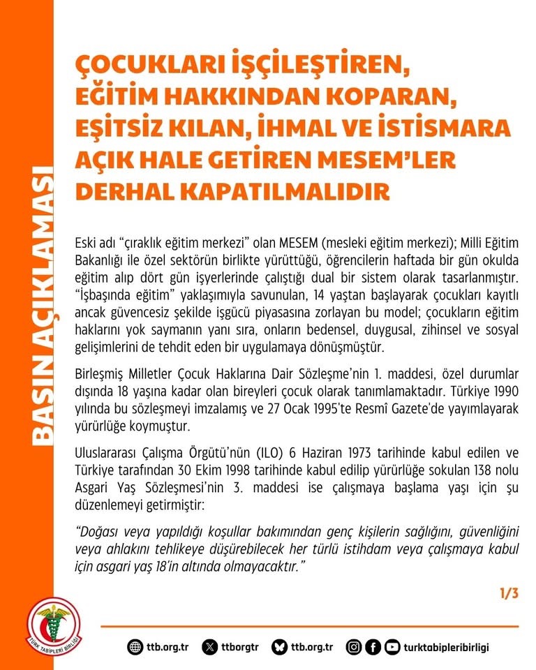 Çocukları İşçileştiren, Eğitim Hakkından Koparan, Eşitsiz Kılan, İhmal ve İstismara Açık Hale Getiren MESEM’ler Kapatılmalı