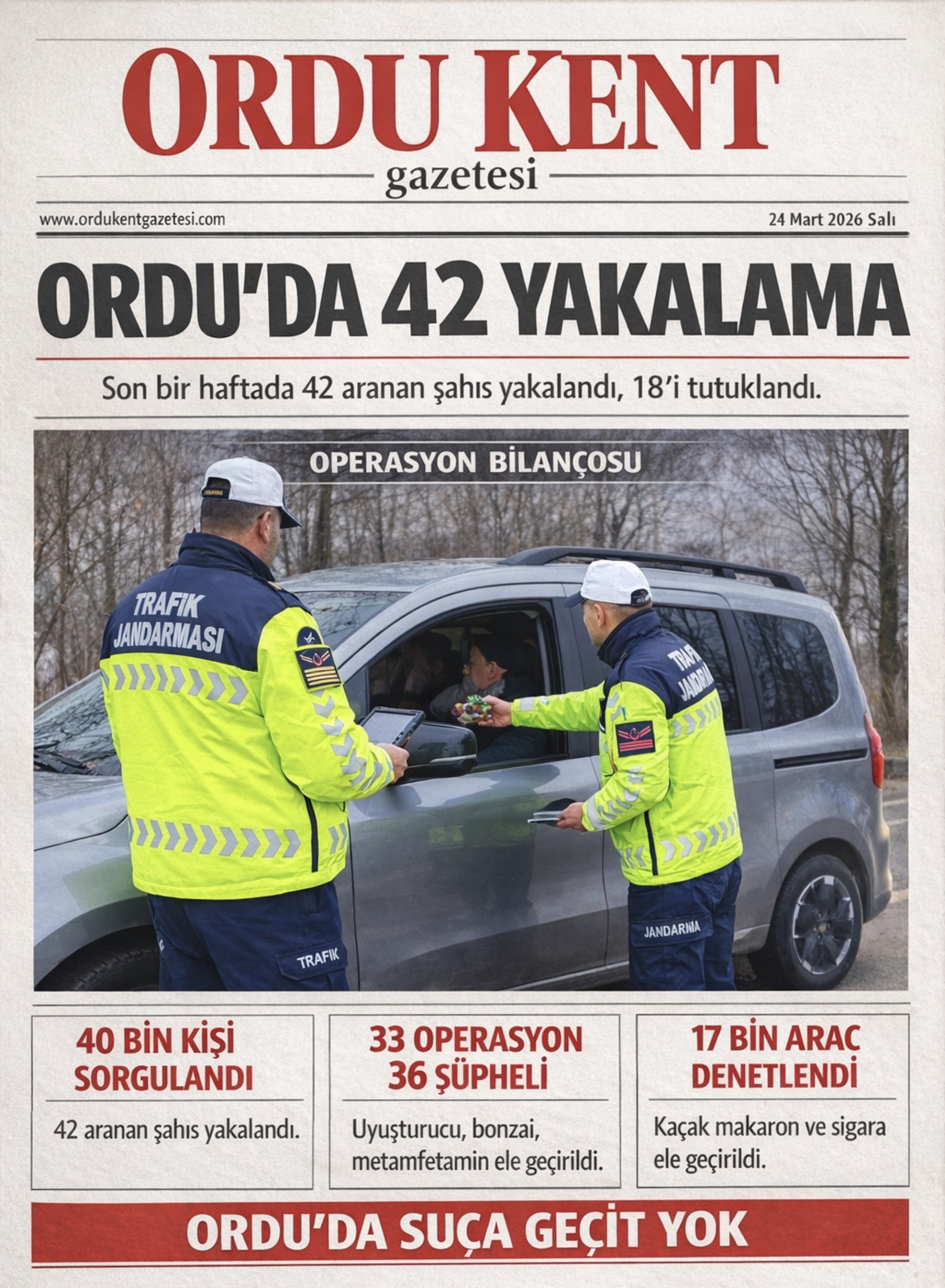 ORDU’DA BİR HAFTADA 42 ARANAN ŞÜPHELİ YAKALANDI