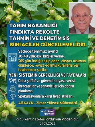 Ali Kaya’dan Tarım Bakanlığı’na “Fındıkta Rekolte” Çağrısı: Mevcut Sistem Güncellenmeli!