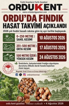 ORDU’DA 2026 YILI FINDIK HASAT TAKVİMİ AÇIKLANDI