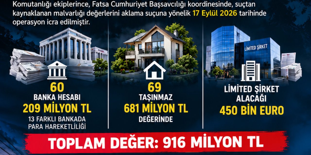 FATSA’DA 916 MİLYON TL’LİK MALVARLIĞINA EL KONULDU