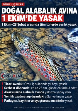 ORDU’NUN DERELERİNDE DOĞAL ALABALIK AVINA 1 EKİM’DE ARA