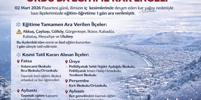 ORDU’DA EĞİTİME KAR ENGELİ